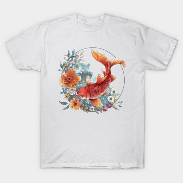 Cute Golden Fish with Flowers T-Shirt by Mary_Momerwids